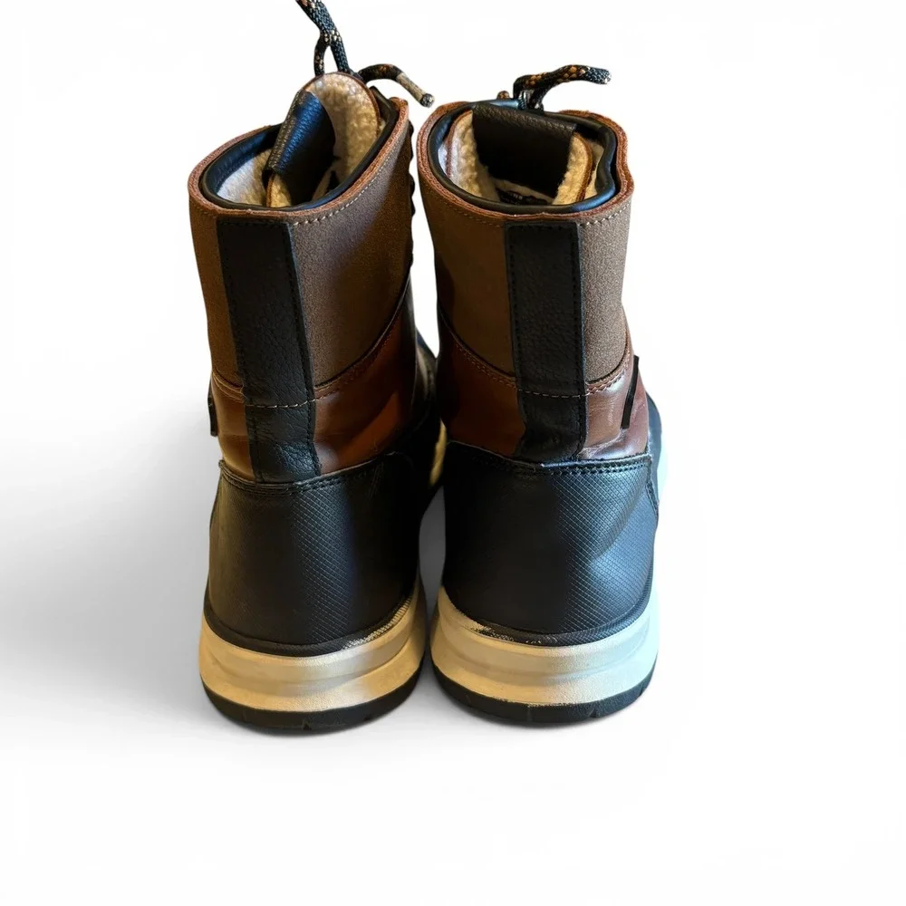 Aldo Men' s 10 Waterproof Duck Boots Brown Black Lace Up Lined Winter Faux Fur